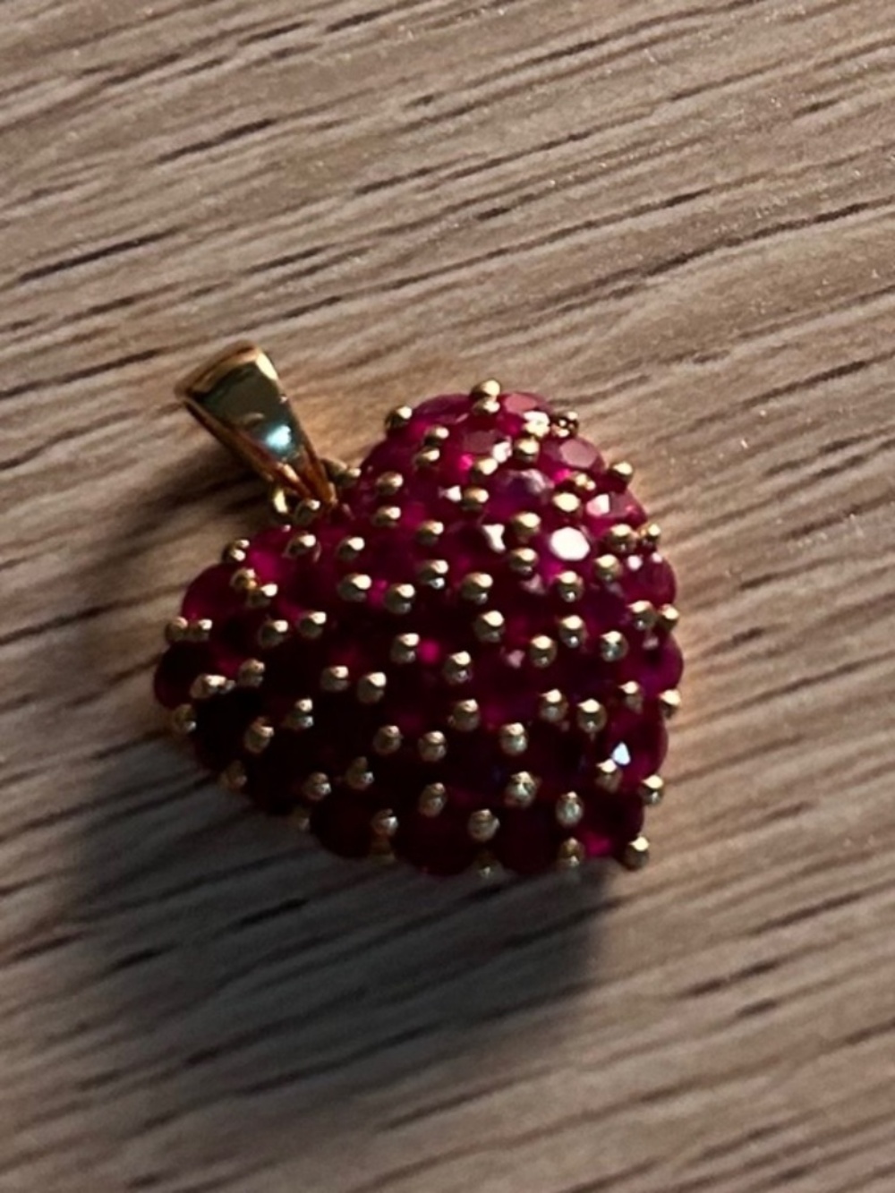38 Natural Rubies 14K Heart Pendant